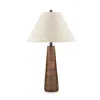 Hivvago 30 Inch Table Lamp, White Empire Fabric Shade, Tapered Brown Wood Frame In Multi