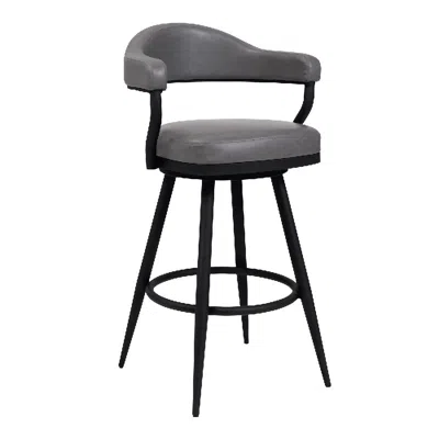 Hivvago 30 Inch Vintage Faux Leather Bar Stool, Metal Peg Legs, Gray