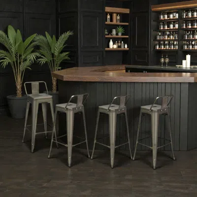 Hivvago 30 Inch Vintage Metal Bar Stools With Detachable Mid-back - Set Of 4 In Gray