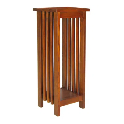 Hivvago 30 Inch Wooden Flower Stand With Bottom Shelf And Slatted Sides, Brown