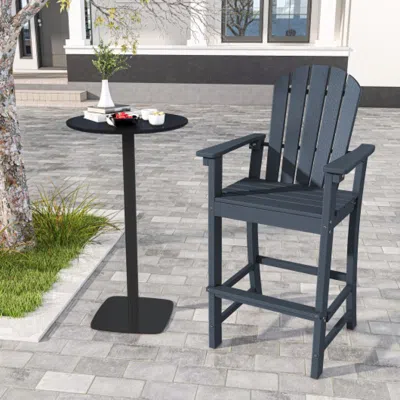 Hivvago 30 Inches Counter Height Outdoor Hdpe Bar Stool With Armrests And Footrest-navy In Blue