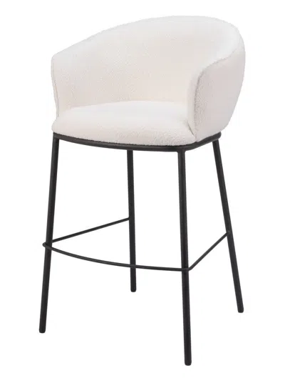 HIVVAGO 30" IVORY AND BLACK SHEARLING AND STEEL BAR HEIGHT BAR CHAIR