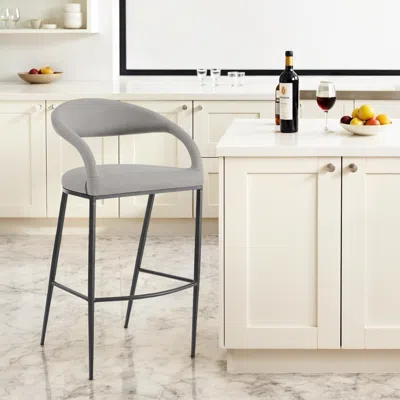 Hivvago 30" Light Gray And Black Faux Leather And Iron Low Back Bar Height Bar Chair