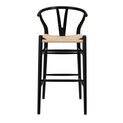 Hivvago 30" Natural And Black Solid Wood Low Back Counter Height Bar Chair In Multi