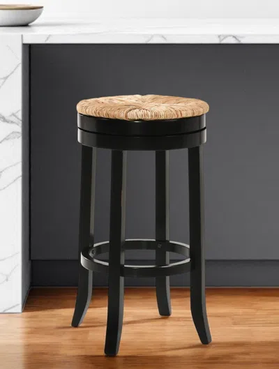 Hivvago 30" Natural And Black Solid Wood Swivel Backless Bar Height Bar Chair