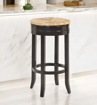 Hivvago 30" Natural And Espresso Rush And Solid Wood Backless Bar Height Swivel Bar Chair In Black