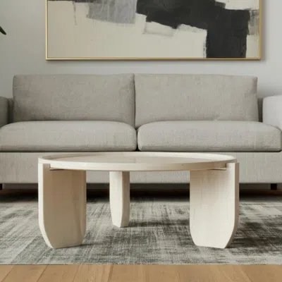 Hivvago 30" Natural Genuine Marble And Marble Round Coffee Table In White