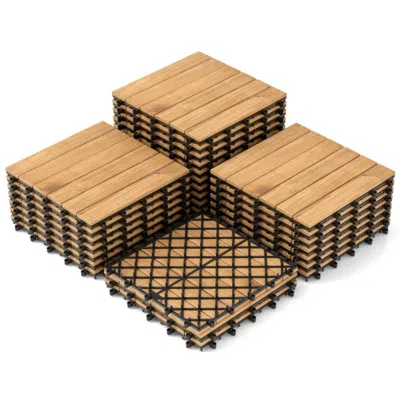 Hivvago 30 Pcs Interlocking Deck Tiles 12 X 12 Inch Acacia Wood Patio Tiles With Straight Slats-natural