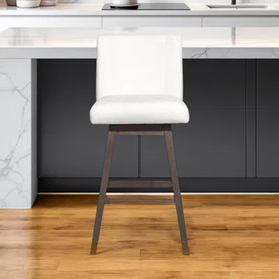 Hivvago 30" Pearl And Gray Upholstered And Solid Wood Bar Height Swivel Bar Chair In White