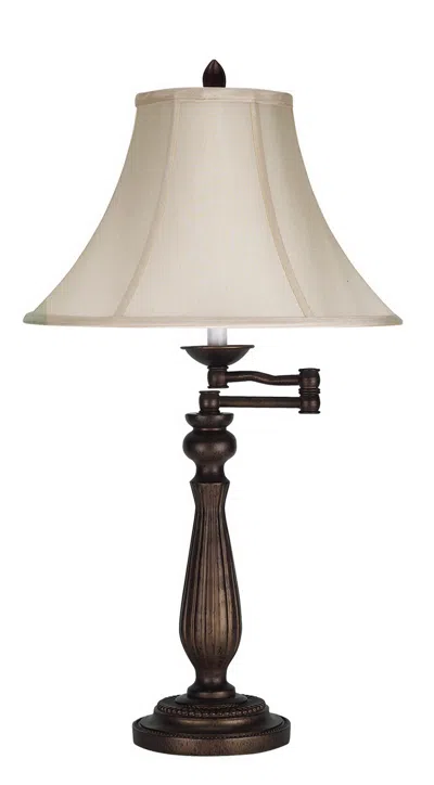 Hivvago 30" Rust Metal Table Lamp With Pearl Bell Shade In Gray