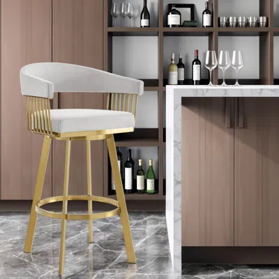 HIVVAGO 30" SILVER AND GOLD FABRIC AND STAINLESS STEEL LOW BACK BAR HEIGHT SWIVEL BAR CHAIR