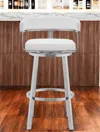 Hivvago 30" White And Silver Faux Leather Stainless Steel Low Back Bar Height Swivel Bar Chair In White