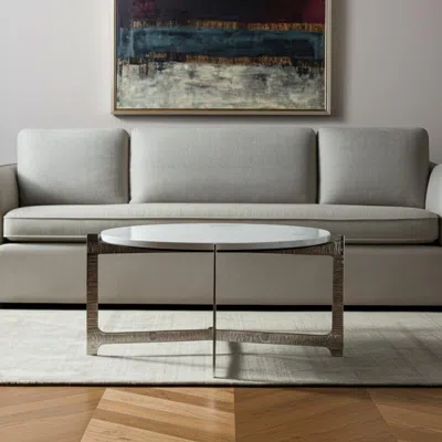 Hivvago 30" White And Silver Genuine Marble And Aluminum Round Cross Legs Coffee Table In Gray