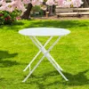 Hivvago 30" White Rounded Aluminum Folding Outdoor Bistro Table With Umbrella Hole In White