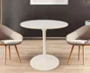 Hivvago 30" White Rounded Marble And Iron Pedestal Base Dining Table In White