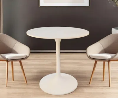 Hivvago 30" White Rounded Marble And Iron Pedestal Base Dining Table