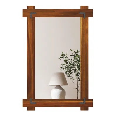 Hivvago 30" X 20" Wood Framed Mirror With Acacia Wood Frame And Vintage Rivet Design