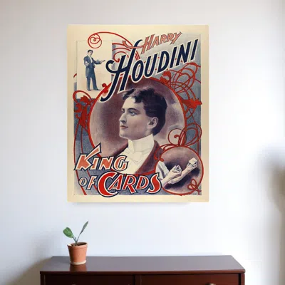 Hivvago 30" X 24" Houdini King Of Cards Vintage Magic Poster Wall Art In Neutral