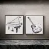 Hivvago 30 X 40 Framed Wall Art Painting Set Of 2, Guitar And Piano, Black, White In Multi