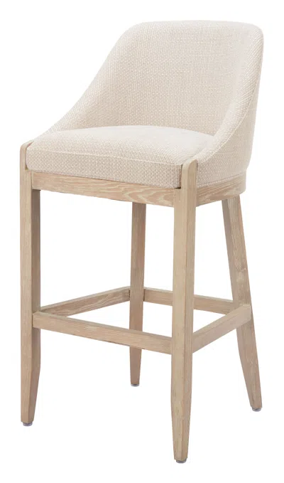 Hivvago 31" Beige And Natural Fabric And Solid Wood Bar Height Bar Chair In Neutral