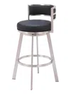 Hivvago 31" Black And Silver Faux Leather And Stainless Steel Low Back Bar Height Swivel Bar Chair In Silver