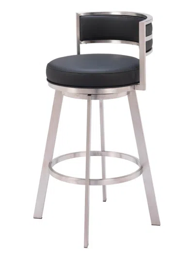 Hivvago 31" Black And Silver Faux Leather And Stainless Steel Low Back Bar Height Swivel Bar Chair