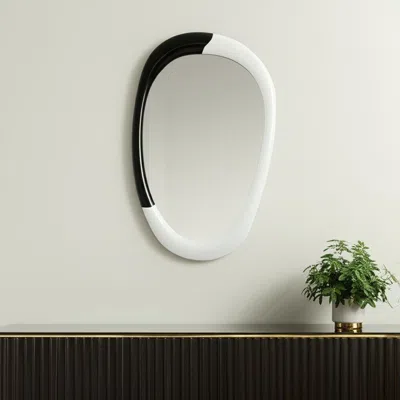 Hivvago 31" Black And White Steel Oval Geometric Framed Accent Mirror In Multi