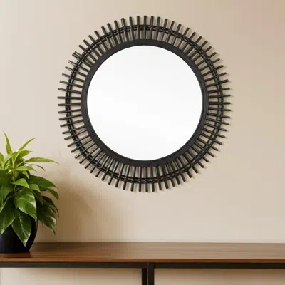 Hivvago 31" Black Bamboo Pierced Round Accent Mirror