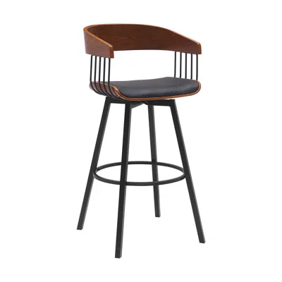 Hivvago 31" Black Faux Leather And Metal Swivel Bar Height Bar Chair In Multi