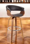 Hivvago 27" Brown Faux Leather And Iron Swivel Low Back Counter Height Bar Chair In Brown