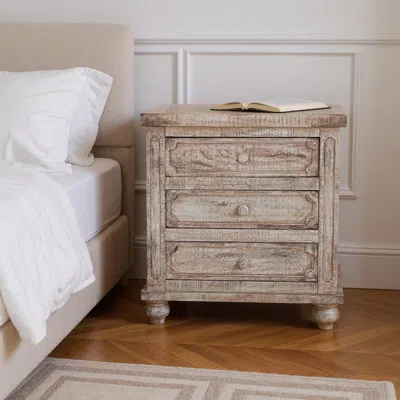 Hivvago 31" Brown Solid Wood Three Drawer Nightstand
