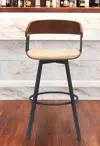 Hivvago 31" Cream And Black Faux Leather With Metal Swivel Bar Height Bar Chair In Brown
