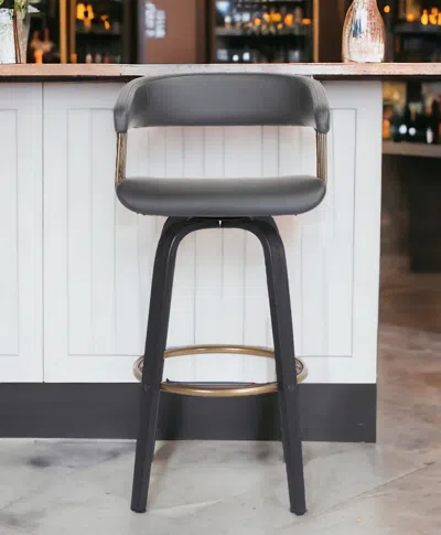 Hivvago 31" Gray And Black Faux Leather Swivel Bar Height Bar Chair