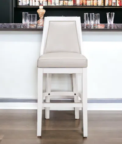 Hivvago 31" Gray And White Faux Leather And Solid Wood Bar Height Swivel Bar Chair