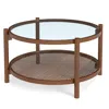 Hivvago 31 Inch 2-tier Round Coffee Table With Tempered Glass Top For Living Room-cherry