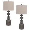 Hivvago 31 Inch Accent Table Lamp, Resin Turned Base, Set Of 2, Beige, Gray In White