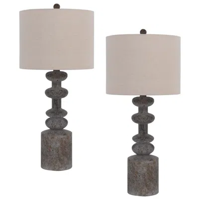 Hivvago 31 Inch Accent Table Lamp, Resin Turned Base, Set Of 2, Beige, Gray In White