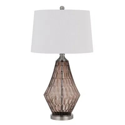 Hivvago 31 Inch Glass Table Lamp With Dimmer, Geometric Base, Brown