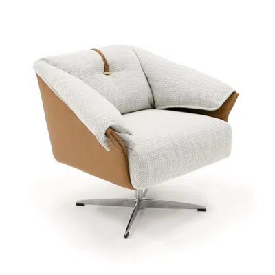 Hivvago 31 Inch Swivel Accent Chair, Padded Cushions, Faux Leather, Gray, Caramel