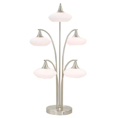 Hivvago 31 Inch Table Lamp, 5 Dome Shape Shades, Glass, Sand Chrome Finished Metal In Neutral