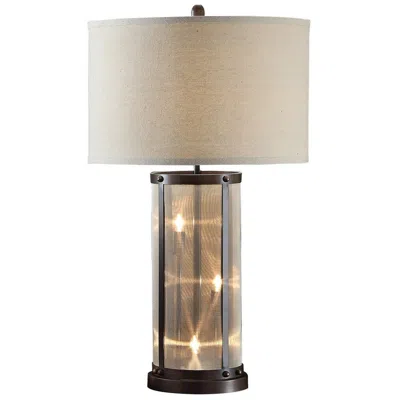 Hivvago 31 Inch Table Lamp, Classic Drum Fabric Shade, Modern Metal Base, Bronze
