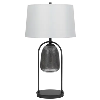 Hivvago 31 Inch Table Lamp, Crackled Black Glass W Night Light, White Shade