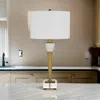 Hivvago 31 Inch Table Lamp With White Drum Shade, Clear Crystal Base, Brass Finish In White