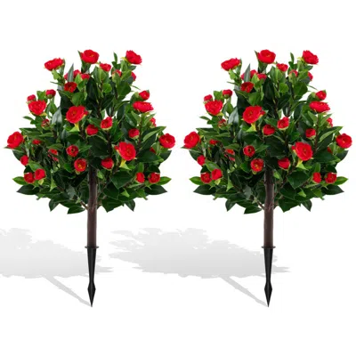Hivvago 31 Inches Artificial Camellia Tree Set 2 Pack Fake Flower Trees-green