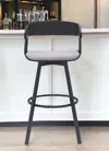 Hivvago 31" Light Gray And Black Fabric With Metal Swivel Bar Height Bar Chair In Black