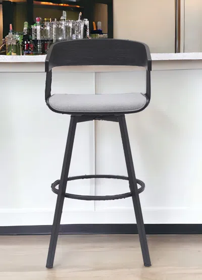 Hivvago 31" Light Gray And Black Fabric With Metal Swivel Bar Height Bar Chair