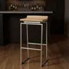 Hivvago 31" Natural And Silver Solid Wood And Iron Low Back Bar Height Bar Chair In Brown
