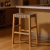 Hivvago 31" Stone And Natural Faux Leather And Solid Wood Backless Bar Height Bar Chair In Brown