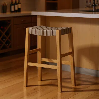 Hivvago 31" Stone And Natural Faux Leather And Solid Wood Backless Bar Height Bar Chair In Brown