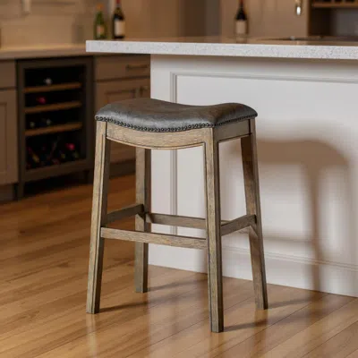 Hivvago 31" Stone And Oak Faux Leather And Solid Wood Backless Bar Height Bar Chair In Brown